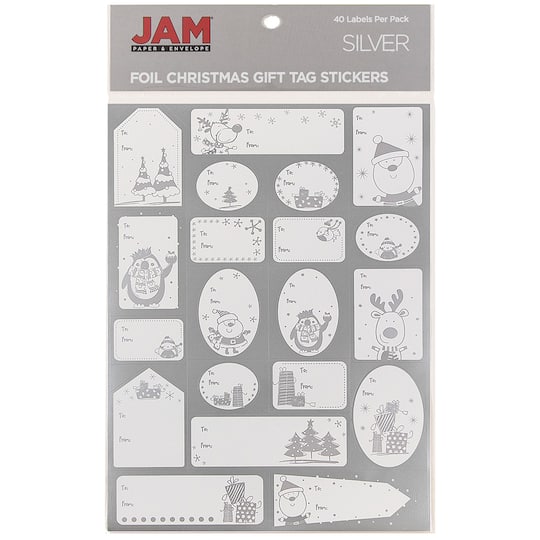 JAM Paper Matte Silver Foil Christmas Gift Tag Stickers